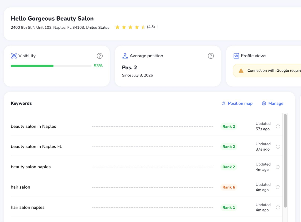 Google Business Profile Keywords Ranking Positions