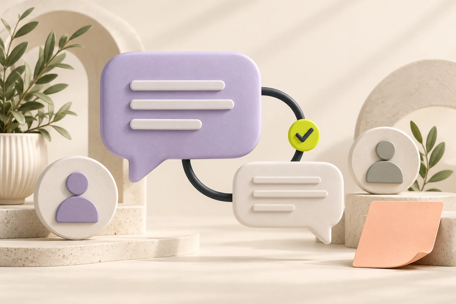 Illustration of customer feedback and business response bubbles